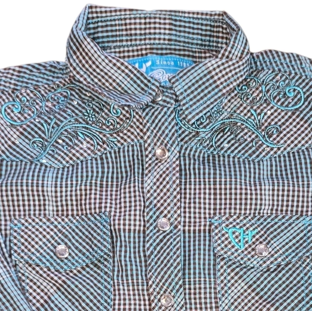 Cowgirl Hardware Plaid Embroided Long Sleeve Jewel Snap Front Shirt Size 3T